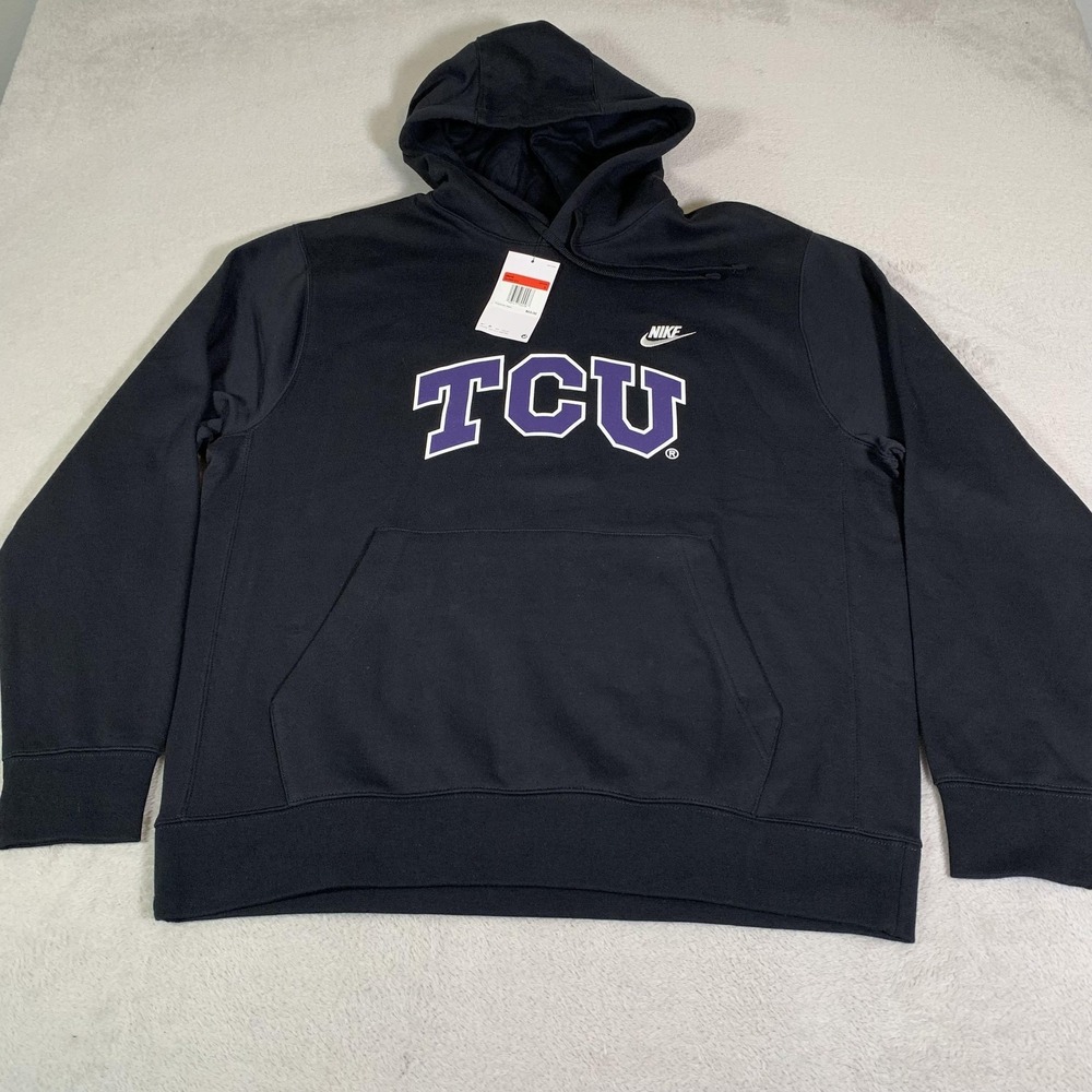 TCU Horned Frogs Hoodie Mens Large Black Nike Fleece Pullover College Sweatshirt